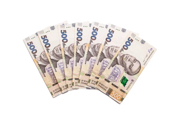 Nya sedlar med ett nominellt värde på 500 hryvnia. Pengar bakgrund. Ukrainska pengar. Affärsidé. Royaltyfria Stockbilder