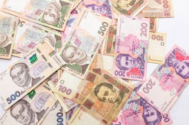 Hryvnia 'nın yüz değeri olan yeni banknotlar. Para geçmişi. Ukrayna parası. İş konsepti.