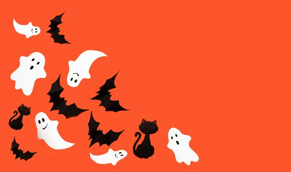 Halloween Photo Black Bats Ghost Blank Orange Background Halloween Decoration — Stock Photo, Image