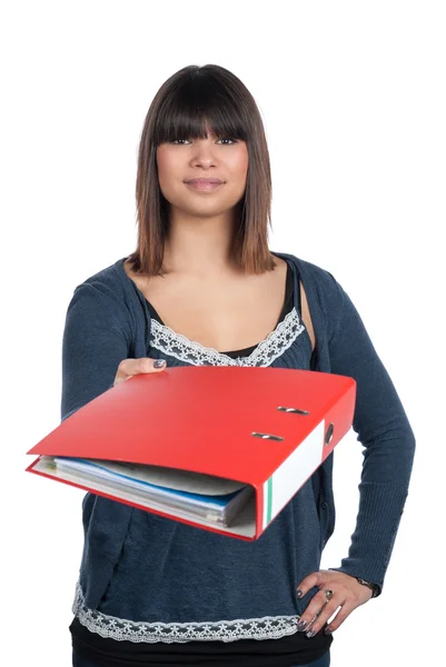 Woman hands over a file — Stock Photo, Image