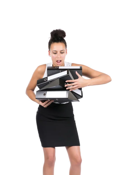 Young business woman can't hold files any longer — Stock Photo, Image