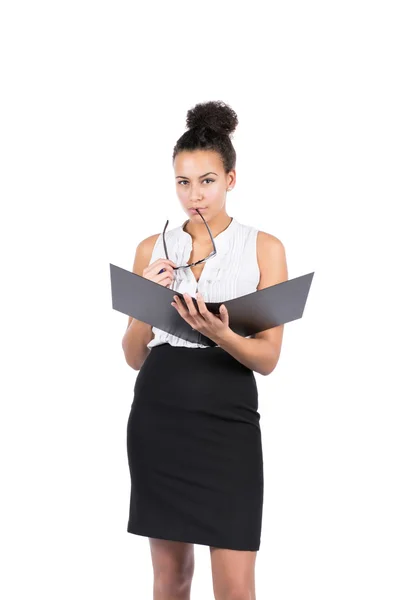 Young office worker holds a file — Stock Photo, Image