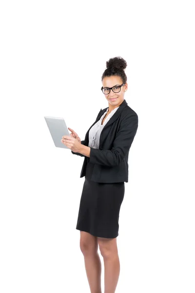 Young office worker uses a tablet — Stock Photo, Image