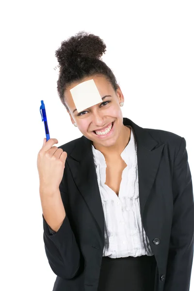 Young business woman with sticky note — Stock Photo, Image