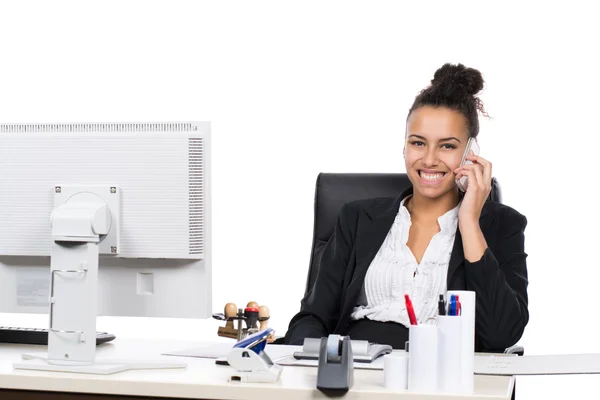 Young office worker phones — Stock Photo, Image
