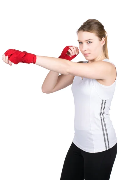 Kvinna i boxning position — Stockfoto