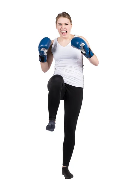 Woman performs kick — Stock Photo, Image