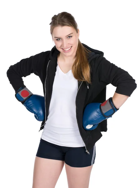 Jovem sorrindo boxeador feminino — Fotografia de Stock