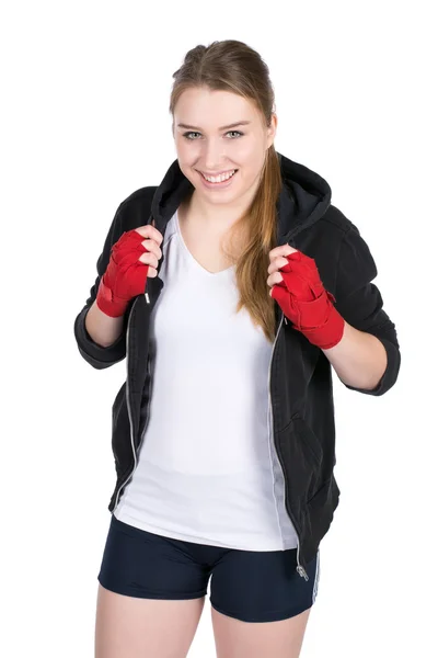 Jovem sorrindo boxeador feminino Fotos De Bancos De Imagens