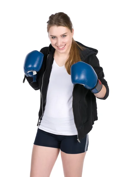 Jovem sorrindo boxeador feminino — Fotografia de Stock