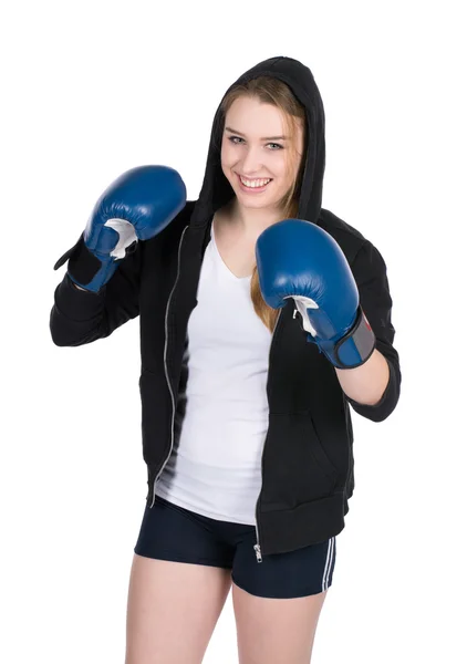 Jovem sorrindo boxeador feminino Fotos De Bancos De Imagens