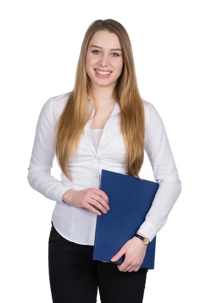 Mladá žena drží souboru — Stock fotografie