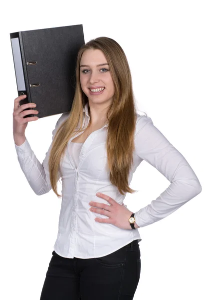 Young woman holds a file — Stock Photo, Image