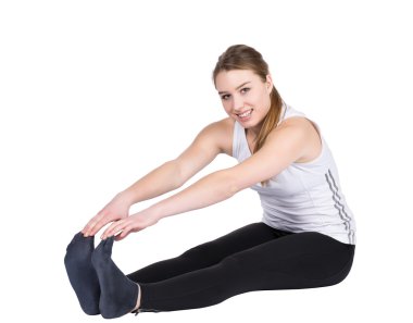 Young woman stretches her musculature clipart
