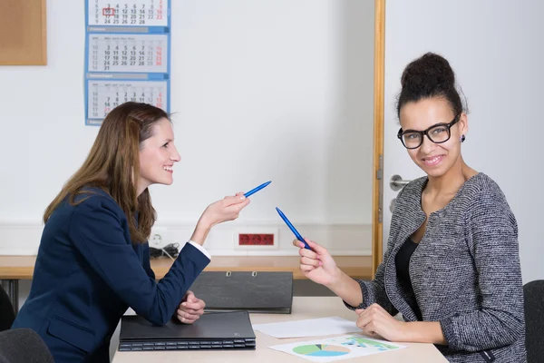 Duas mulheres estão numa reunião. Imagens De Bancos De Imagens Sem Royalties