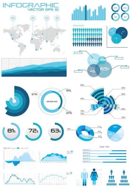 Sammlung mit Diagrammen, Etiketten, Elementen — Stockvektor