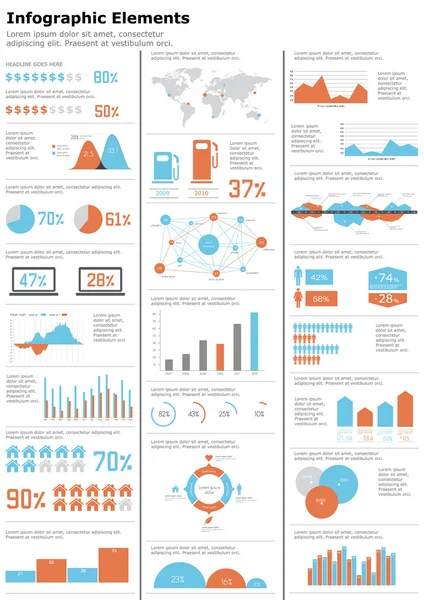 Infographie détaillée. Carte du monde et graphiques d'information — Image vectorielle