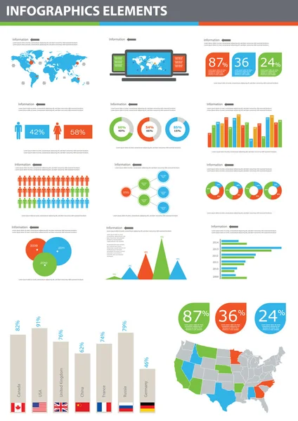 Mapa del mundo y gráficos de la información — Archivo Imágenes Vectoriales