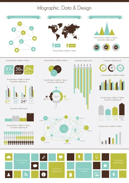 Retro infographics készlet. Világtérkép — Stock Vector