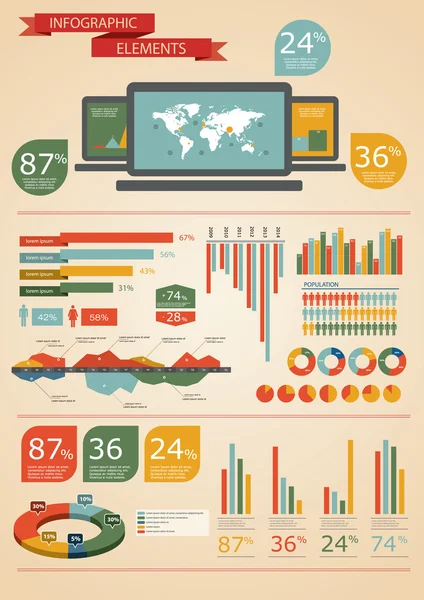 Conjunto de infográficos retrô. Mapa do Mundo — Vetor de Stock