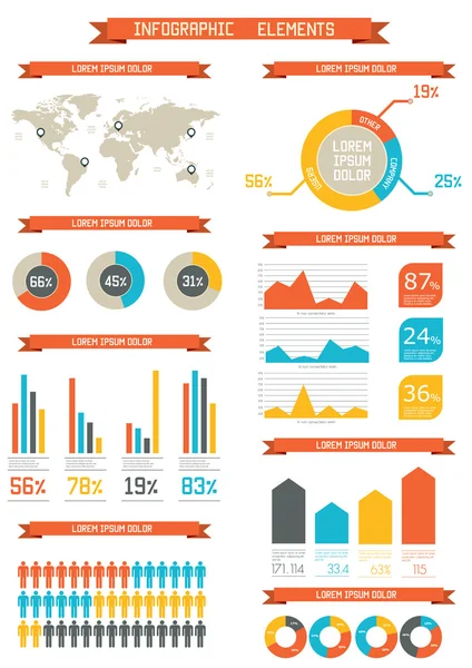 Kit infographie rétro. Carte du monde — Image vectorielle