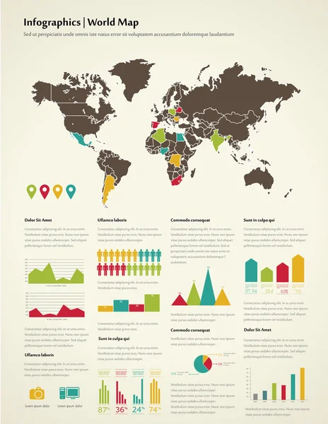 Definir elementos de infográficos. Mapa do Mundo — Vetor de Stock