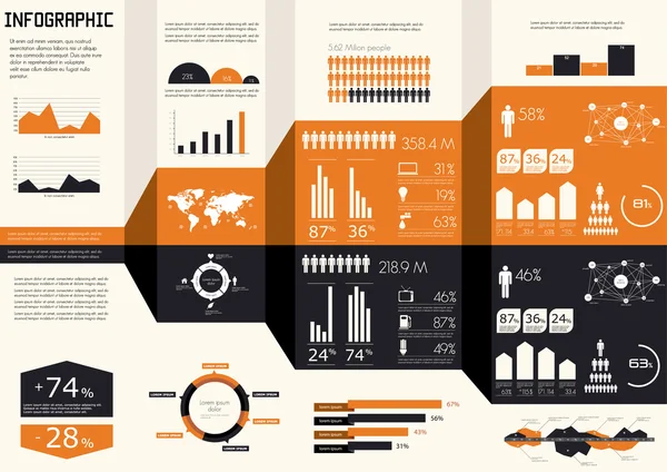 Conjunto de infográficos detalhados. Mapa Mundial e Gráficos de Informação — Vetor de Stock