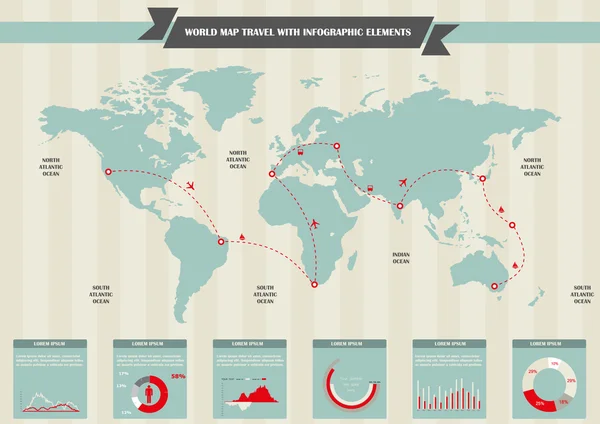 World Travel Hartă și grafică informațională . — Vector de stoc