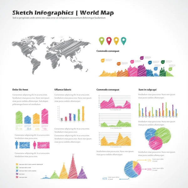 Wereldkaart en informatiegrafieken Stockillustratie