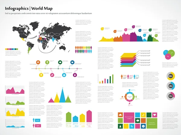 Mappa del mondo e grafica dell'informazione — Vettoriale Stock