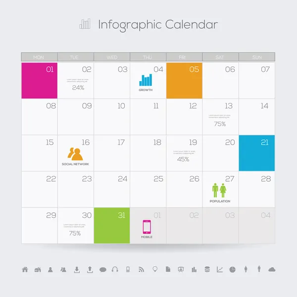 Calendário Design infográfico — Vetor de Stock