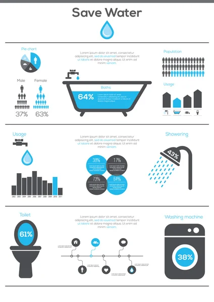 Guardar infografías de agua . Ilustraciones de stock libres de derechos