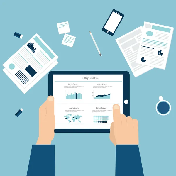 Elementos do conjunto infográfico no tablet —  Vetores de Stock