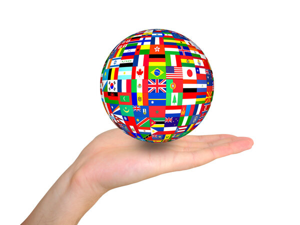 Flags globe in hand