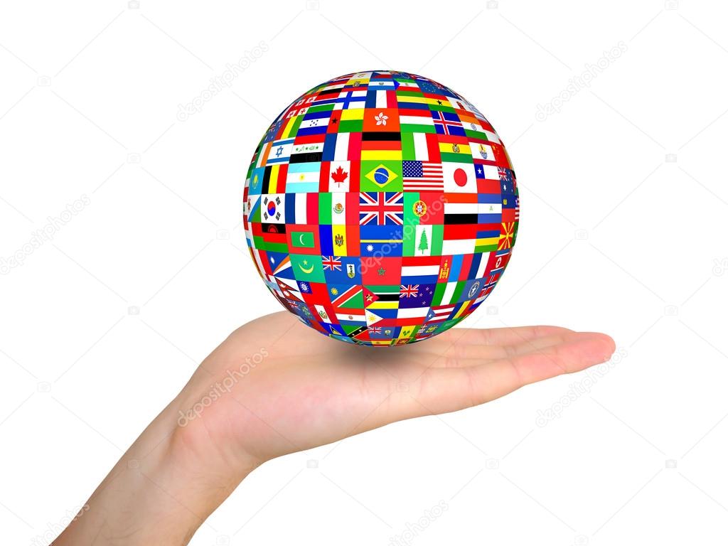 Flags globe in hand