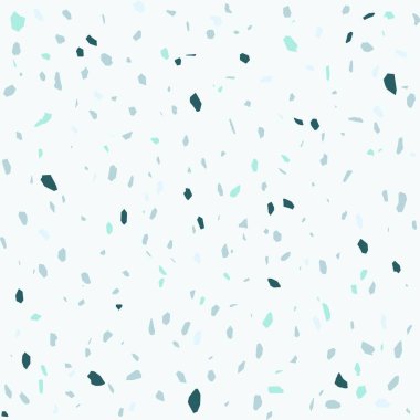 Terrazzo Kusursuz Desen. Granit, Venedik mermeri, kuvars, cam mozaik. Dekoratif Lüks Taş, Çipler, Renkli Arkaplan. El yapımı Grafik Duvar Kağıdı. Soyut Renkli Arkaplan. Retro Vintage Modern Doku. Açık Pastel Bebek Mavi Turkuaz Cyan