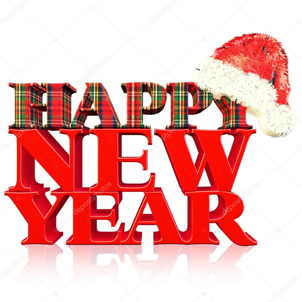 3D 2013 new year red text, title 3d render with gift pack and Santa hat
