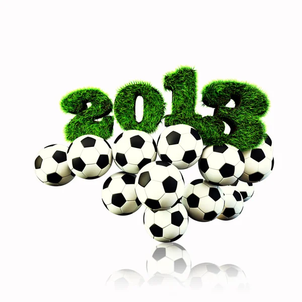 3D-2013 jaar gras tekst, titel met voetballen — Stockfoto