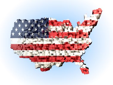 3 boyutlu küpler soyut Amerikan bayrağı ile USA Haritası