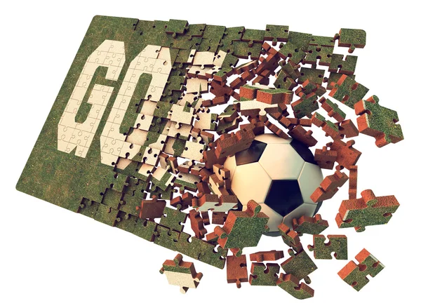Grass jigsaw puzzle goal — Stock Photo, Image