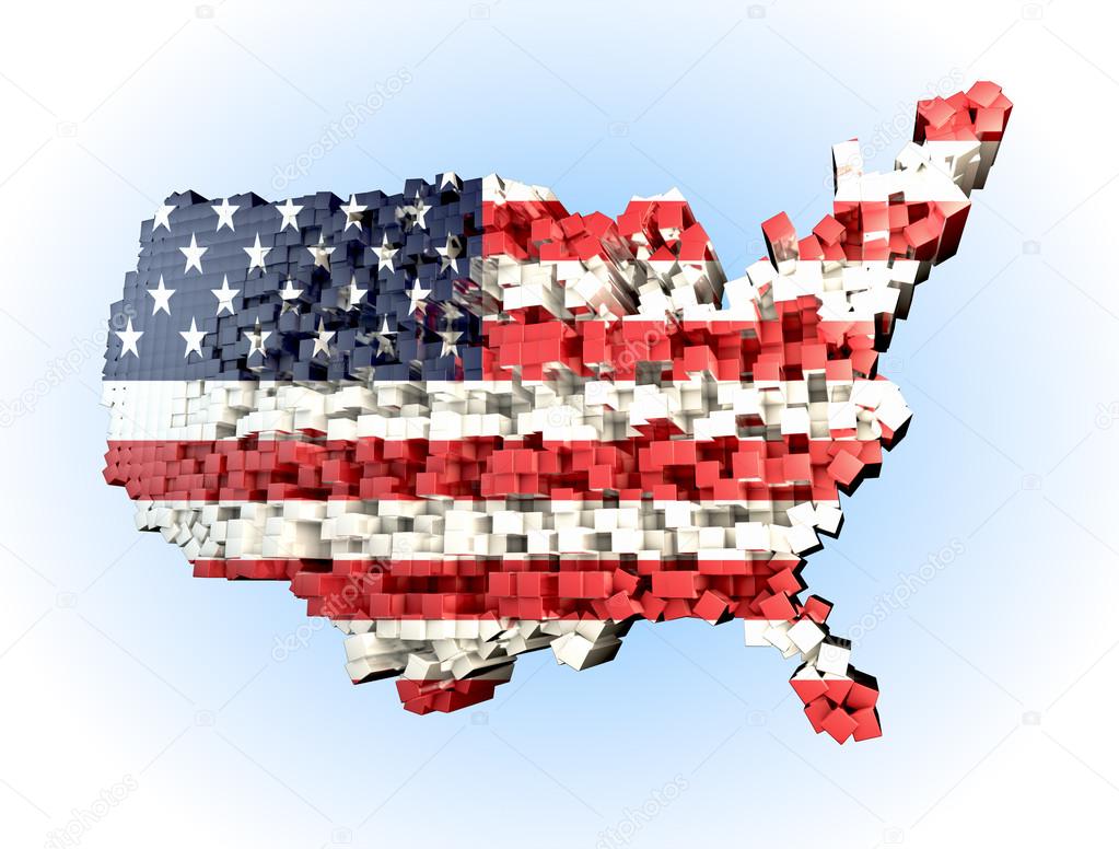 USA map with 3-d cubes abstract American flag