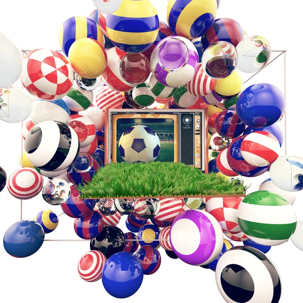 Fotboll på tv med blanka färger av fotbollsklubbar — Stockfoto