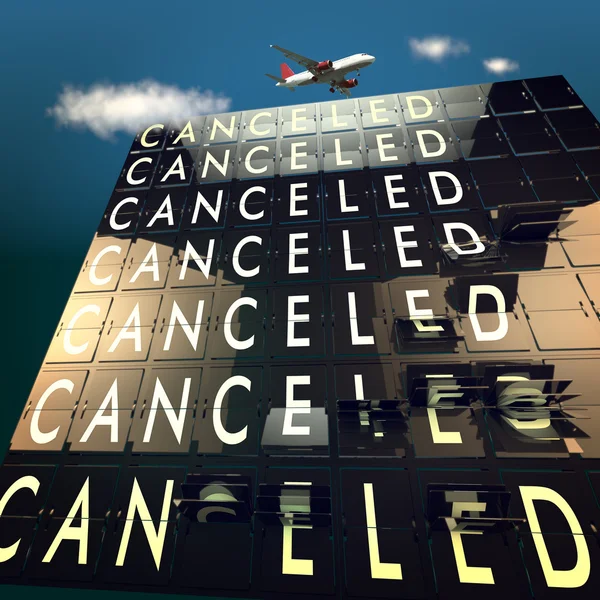 Cancelled on a mechanical timetable sky and plane — Stock Photo, Image