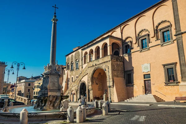 Tarquinia Viterbo Lazio Itálie Hlavní Náměstí Obce Kruhová Fontána Obeliskem — Stock fotografie