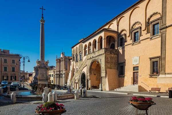Tarquinia Viterbo Lazio Italy Main Square Village Circular Fountain Obelisk — Stock Photo, Image