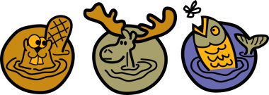 Wading beaver, moose and trout clipart