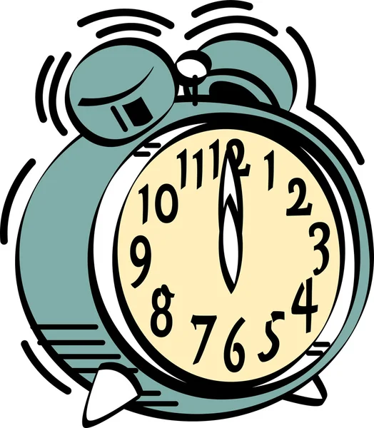 Relógio de alarme verde tocando à meia-noite ou meio-dia — Vetor de Stock