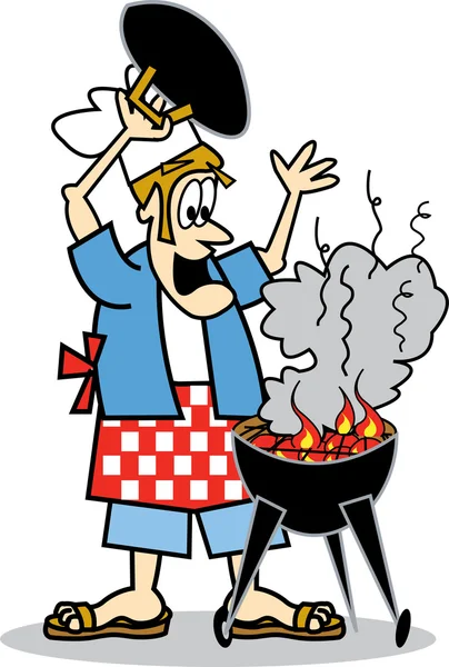 Cook or chef cooking on a bbq — Stock Vector