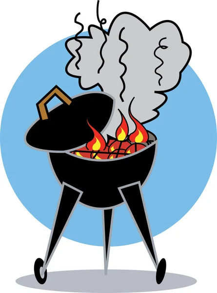 Flames over charcoal casting smoke over a bbq grill — Stock Vector