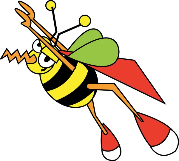 Super-Honigbiene mit Umhang, die nach oben fliegt — Stockvektor